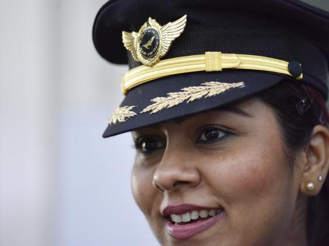 “You need to work hard. There is no shortcut to success. I come from a modest family, and without any aviation background. I am overwhelmed to be a part of an all-women crew in the history of aviation,” says Captain Shubhangi Singh, one of the commanders of AI 173. (Vipin Kumar / HT Photo) 