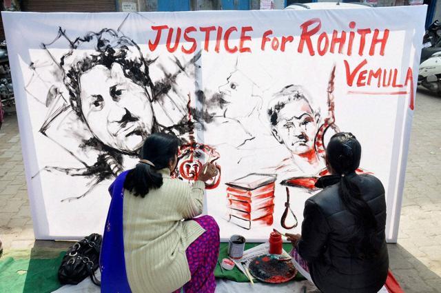 Artists from Moradabad pay tributes to the Dalit scholar Rohith Vemula, who committed suicide at the Hyderabad Central University. (PTI File) Artists from Moradabad pay tributes to the Dalit scholar Rohith Vemula, who committed suicide at the Hyderabad Central University. (PTI File)