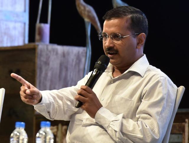 Delhi chief minister Arvind Kejriwal at The Coalition Conference at Talkatora Stadium in New Delhi on Saturday.(Mohd Zakir/ HT Photo)