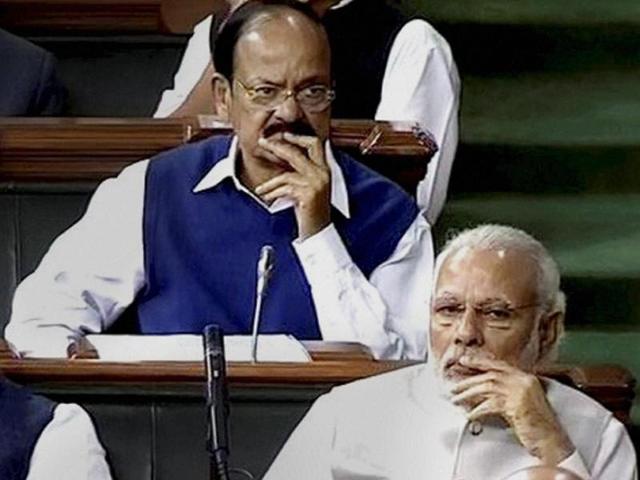 PM Narendra Modi, home minister Rajnath Singh and urban development minister Venkaiah Naidu in Lok Sabha on the first day of the Budget session in New Delhi. (PTI File Photo) PM Narendra Modi, home minister Rajnath Singh and urban development minister Venkaiah Naidu in Lok Sabha on the first day of the Budget session in New Delhi. (PTI File Photo)