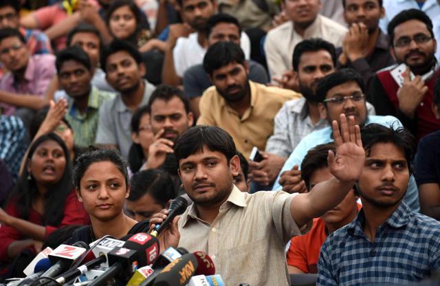 Jawaharlal Nehru University Students Union (JNUSU) president Kanhaiya Kumar during media interaction at campus in New Delhi. (Vipin Kumar/HT Photo) Jawaharlal Nehru University Students Union (JNUSU) president Kanhaiya Kumar during media interaction at campus in New Delhi. (Vipin Kumar/HT Photo)