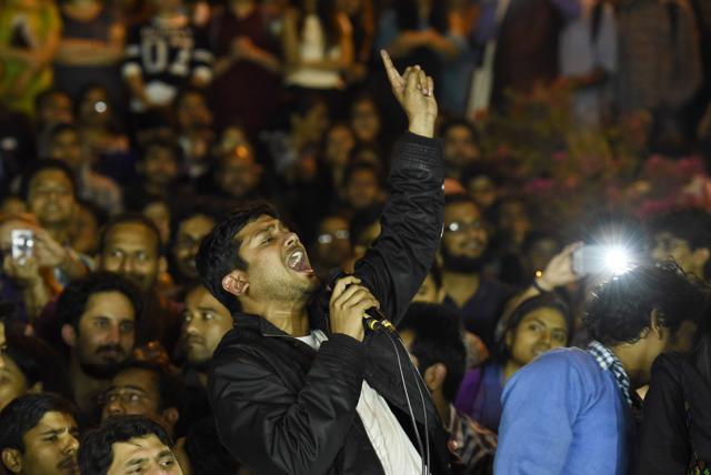 File photo of Kanhaiya Kumar addressing JNU students after his release in New Delhi. (Sanjeev Verma/HT Photo) File photo of Kanhaiya Kumar addressing JNU students after his release in New Delhi. (Sanjeev Verma/HT Photo)