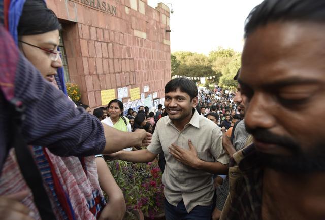 Kanhaiya Kumar arrives for a press conference on JNU campus on Friday. (Sanjeev Verma/ HT Photo) Kanhaiya Kumar arrives for a press conference on JNU campus on Friday. (Sanjeev Verma/ HT Photo)