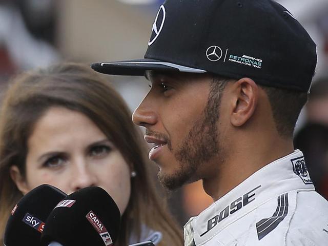 Mercedes AMG Petronas F1 Team's British driver Lewis Hamilton speaks with the media during a testing session at the the Catalunya racetrack in Montmelo just outside of Barcelona. (AP Photo) Mercedes AMG Petronas F1 Team's British driver Lewis Hamilton speaks with the media during a testing session at the the Catalunya racetrack in Montmelo just outside of Barcelona. (AP Photo)