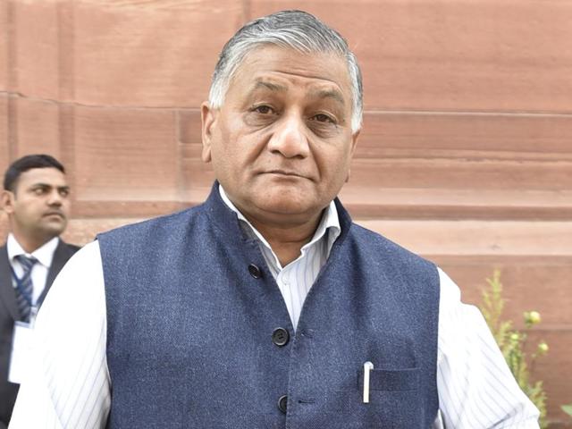 Minister of state for external affairs General VK Singh at Parliament during the Budget Session in New Delhi.(Sanjeev Verma/ HT Photo)