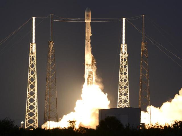 A SpaceX Falcon 9 rocket lifts off from Cape Canaveral Air Force station on Friday. (AP) A SpaceX Falcon 9 rocket lifts off from Cape Canaveral Air Force station on Friday. (AP)
