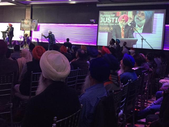 Aam Aadmi Party leader Harvinder Singh Phoolka during a rally at Surrey in Canada on Sunday.