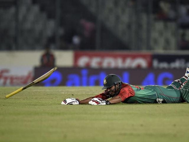 Bangladesh cricketer Soumya Sarkar jumps during a run at the Asia Cup T20 cricket tournament. (AFP Photo) Bangladesh cricketer Soumya Sarkar jumps during a run at the Asia Cup T20 cricket tournament. (AFP Photo)