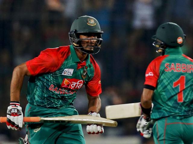 Bangladesh’s Mahmudullah, left, and his teammate Sabbir Rahman run between the wickets. (AP Photo) Bangladesh’s Mahmudullah, left, and his teammate Sabbir Rahman run between the wickets. (AP Photo)