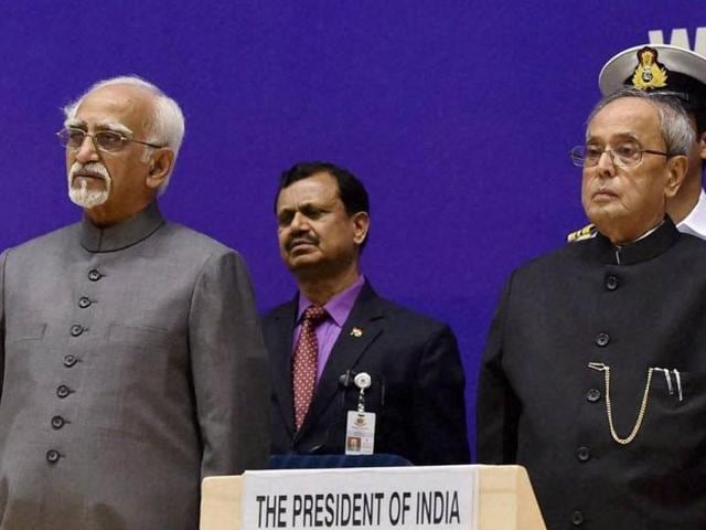 President, Pranab Mukherjee, vice president M Hamid Ansari and Prime Minister Narendra Modi during the inaugural session of the National Conference of Women Legislators in New Delhi on Saturday. (PTI Photo) President, Pranab Mukherjee, vice president M Hamid Ansari and Prime Minister Narendra Modi during the inaugural session of the National Conference of Women Legislators in New Delhi on Saturday. (PTI Photo)