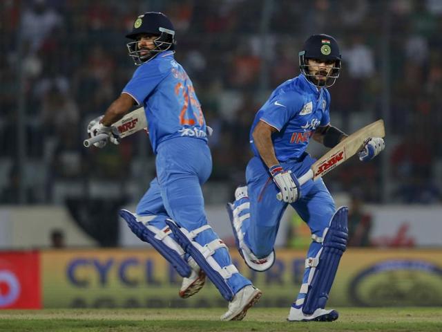India’s Virat Kohli and Shikhar Dhawan run between the wickets during the Asia Cup Twenty20 international cricket final match. (AP Photo) India’s Virat Kohli and Shikhar Dhawan run between the wickets during the Asia Cup Twenty20 international cricket final match. (AP Photo)