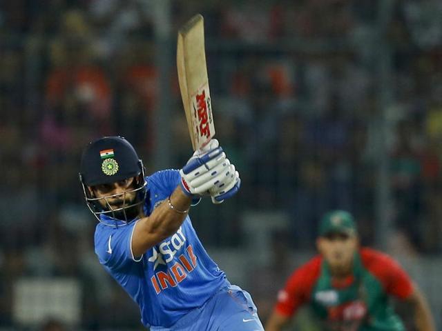 India’s Virat Kohli plays a shot during the Asia Cup Twenty20 international cricket final match. (AP Photo) India’s Virat Kohli plays a shot during the Asia Cup Twenty20 international cricket final match. (AP Photo)