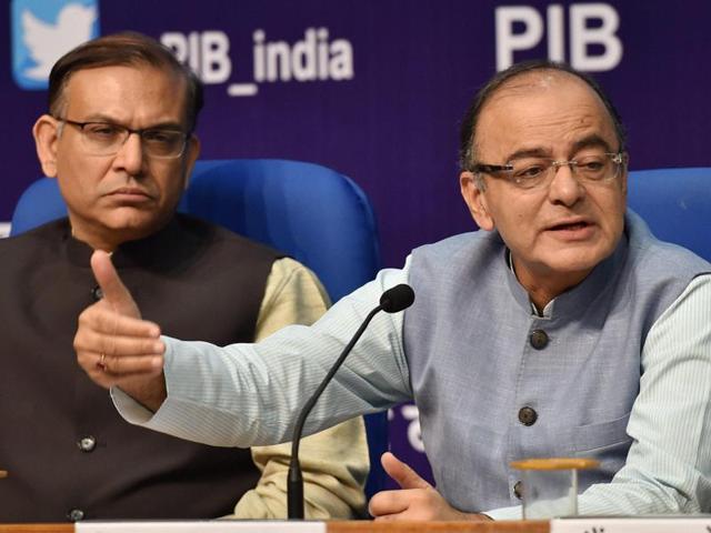 Union minister for finance Arun Jaitley and MoS for Finance Jayant Sinha during a Post-Budget Press Conference. (PTI Photo) Union minister for finance Arun Jaitley and MoS for Finance Jayant Sinha during a Post-Budget Press Conference. (PTI Photo)