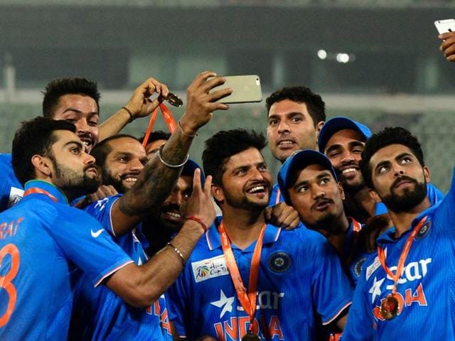 Team India pose for a selfie after their win. (AFP Photo) Team India pose for a selfie after their win. (AFP Photo)
