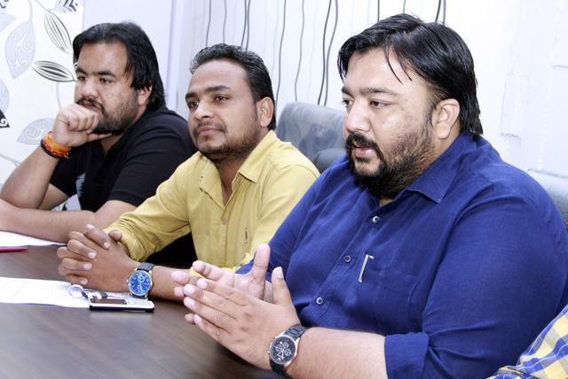 ABVP national executive council members interacting with media person on Monday. (HT photo )
