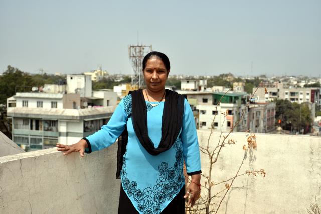 Kavita at the balcony of her penthouse in Indore. Kavita at the balcony of her penthouse in Indore.