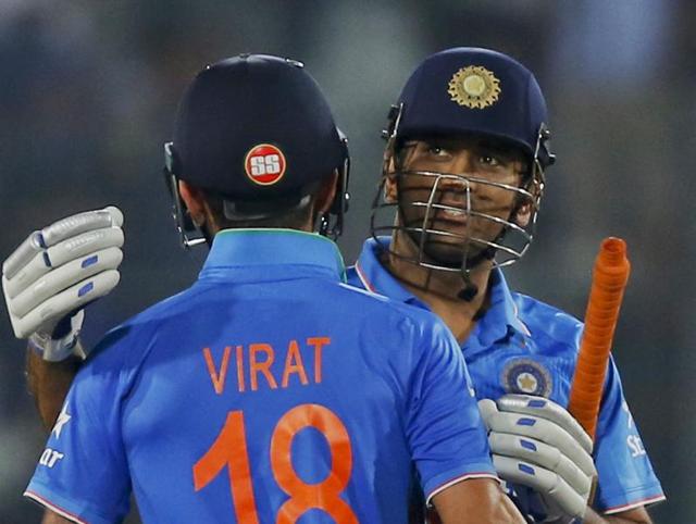 Mahendra Singh Dhoni hit a couple of sixes in the 14th over to take India home. (AFP Photo) Mahendra Singh Dhoni hit a couple of sixes in the 14th over to take India home. (AFP Photo)