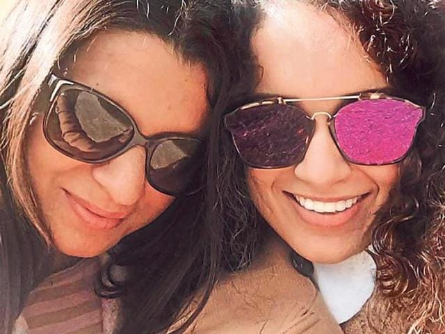 Kangana Ranaut with her elder sister Rangoli who was attacked with acid by an obsessed lover.