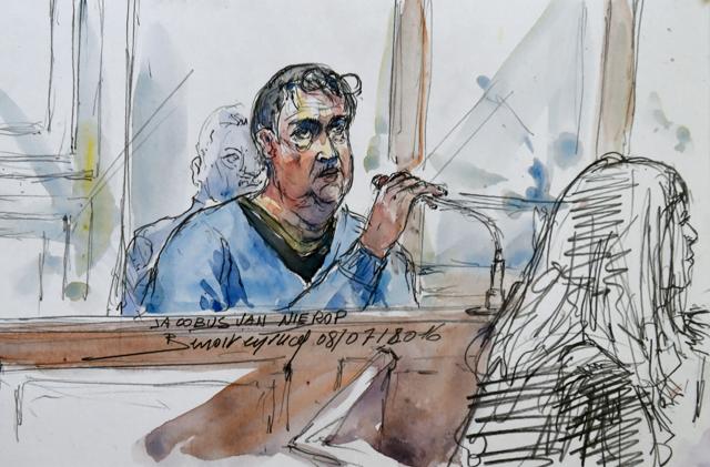 A courtroom sketch made on March 8, 2016, shows Dutch Jacobus Marinus Van Nierop attending his trial at the Nevers courthouse, central France. (AFP) A courtroom sketch made on March 8, 2016, shows Dutch Jacobus Marinus Van Nierop attending his trial at the Nevers courthouse, central France. (AFP)
