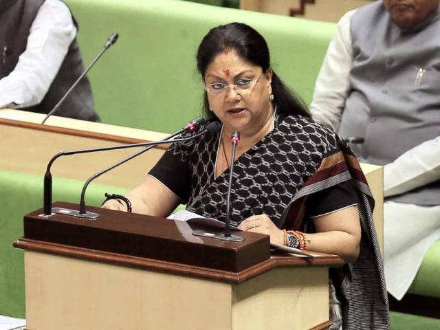 Rajasthan chief minister Vasundhara Raje presents the state budget in the assembly. (Himanshu Vyas/HT Photo) Rajasthan chief minister Vasundhara Raje presents the state budget in the assembly. (Himanshu Vyas/HT Photo)