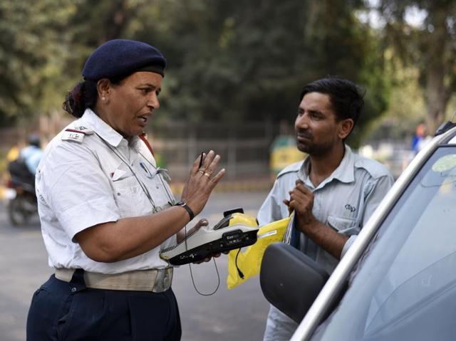 Munni Yadav, a 52-year-old traffic cop continues with her daily schedule. (Arun Sharma/HT Photo)