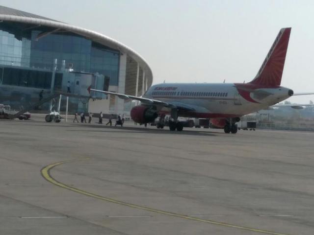 (Air India flight AI 634 at Raja Bhoj airport in Bhopal)