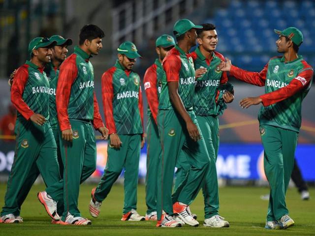 Bangladesh players celebrate after victory over Netherlands during their ICC World T20 qualifier in Dharamshala on March 9, 2016. (PTI Photo)