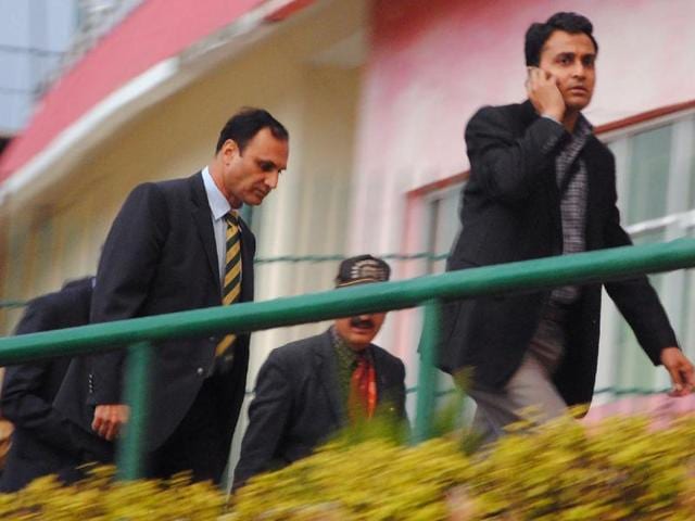 Members of a Pakistani security team at the cricket stadium in Dharamsala on Monday. (AFP Photo) Members of a Pakistani security team at the cricket stadium in Dharamsala on Monday. (AFP Photo)