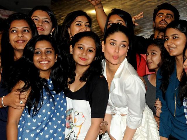 Kareena Kapoor (C) poses during the promotion of the forthcoming Hindi film Ki & Ka. (AFP) 