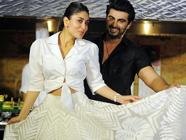 Kareena Kapoor poses with actor Arjun Kapoor during the promotion of the forthcoming Hindi film Ki & Ka. (AFP) 