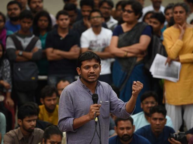 Kanhaiya Kumar address students at the JNU campus in Delhi . (HT File Photo) Kanhaiya Kumar address students at the JNU campus in Delhi . (HT File Photo)