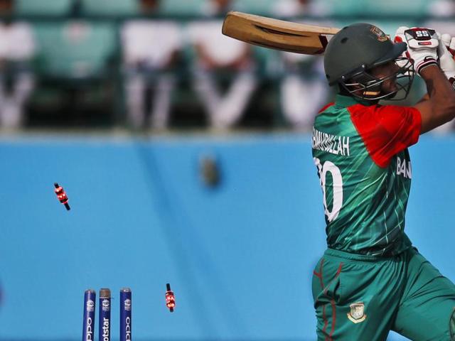 Bangladesh's Mahmudullah is bowled by Timm van der Gugten. (AP Photo)