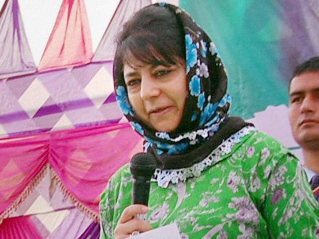 PDP president Mehbooba Mufti speaks during a membership drive of the party at Vijay Pora, in Jammu. (PTI File Photo) PDP president Mehbooba Mufti speaks during a membership drive of the party at Vijay Pora, in Jammu. (PTI File Photo)