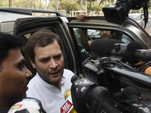 Congress vice-president Rahul Gandhi is seen outside Parliament during the ongoing Budget session. (Mohd Zakir)/ Hindustan Times) Congress vice-president Rahul Gandhi is seen outside Parliament during the ongoing Budget session. (Mohd Zakir)/ Hindustan Times)