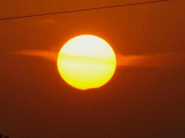Partial solar eclipse as seen from Bhopal. (Mujeeb Faruqui/HT Photo) Partial solar eclipse as seen from Bhopal. (Mujeeb Faruqui/HT Photo)