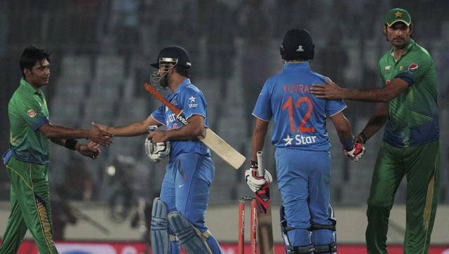 India’s captain Mahendra Dhoni greets Pakistan’s Mohammad Sami during Asia Cup 2016. (AP Photo) India’s captain Mahendra Dhoni greets Pakistan’s Mohammad Sami during Asia Cup 2016. (AP Photo)