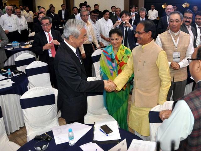 Chief minister Shivraj Singh Chouhan greets Japanese ambassador to India, Kenji Hiramatsu, at the investment promotion seminar for Japanese industrial township, in Indore on Wednesday.(HT photo) Chief minister Shivraj Singh Chouhan greets Japanese ambassador to India, Kenji Hiramatsu, at the investment promotion seminar for Japanese industrial township, in Indore on Wednesday.(HT photo)