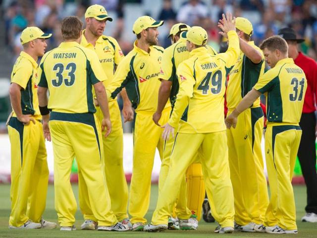 Mitchell Marsh hit the only ball he faced for four to finish off the match for Australia. (AFP Photo) Mitchell Marsh hit the only ball he faced for four to finish off the match for Australia. (AFP Photo)