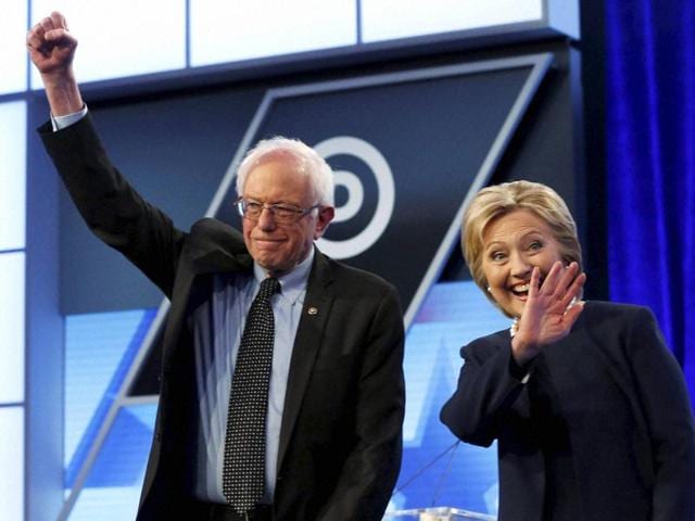 Democratic presidential candidates Bernie Sanders and Hillary Clinton during the Democratic presidential primary debate at Miami Dade College on Wednesday. (AFP) Democratic presidential candidates Bernie Sanders and Hillary Clinton during the Democratic presidential primary debate at Miami Dade College on Wednesday. (AFP)