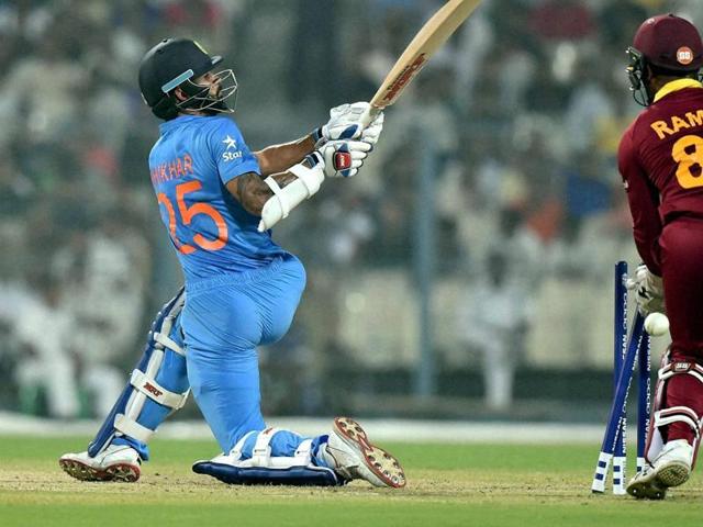 Indian cricketer Shikhar Dhawan loses his wicket. (PTI Photo) Indian cricketer Shikhar Dhawan loses his wicket. (PTI Photo)