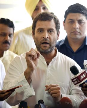 Congress vice-president and Lok Sabha MP Rahul Gandhi addressing media on Thursday. (Sonu Mehta/HT) Congress vice-president and Lok Sabha MP Rahul Gandhi addressing media on Thursday. (Sonu Mehta/HT)