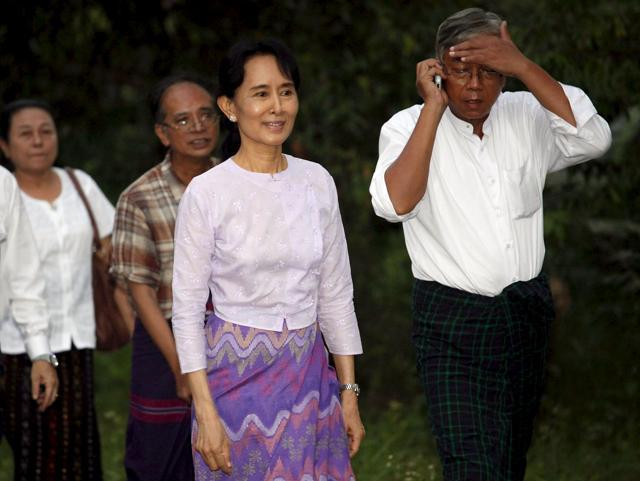File photo of Htin Kyaw (R) with Aung San Suu Kyi (L) in Yangoon. (Reuters) File photo of Htin Kyaw (R) with Aung San Suu Kyi (L) in Yangoon. (Reuters)