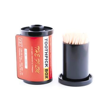 The toothpick holders are fashioned like a camera film.