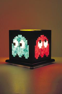 The Pacman lamp has colourful Pacman ‘ghosts’ on its panels, and the hungry Pacman on top.