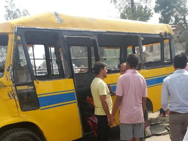 The accident occurred when the driver reportedly lost control in his bid to save a biker who’d taken a sharp turn ahead of the van. (HT Photo) The accident occurred when the driver reportedly lost control in his bid to save a biker who’d taken a sharp turn ahead of the van. (HT Photo)