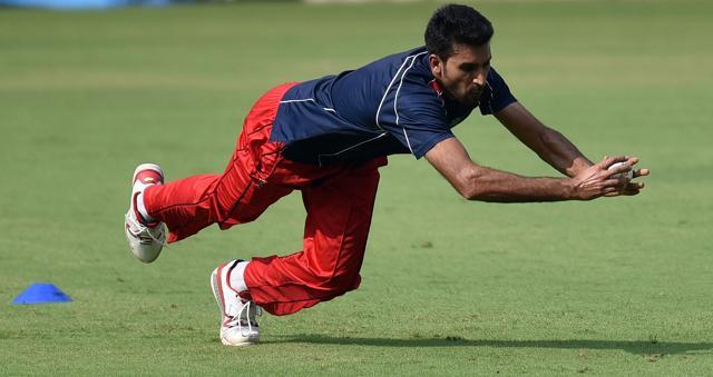 Hong Kong captain Tanwir Afzal during a practice session. (Pratham Gokhale/HT Photo) Hong Kong captain Tanwir Afzal during a practice session. (Pratham Gokhale/HT Photo)