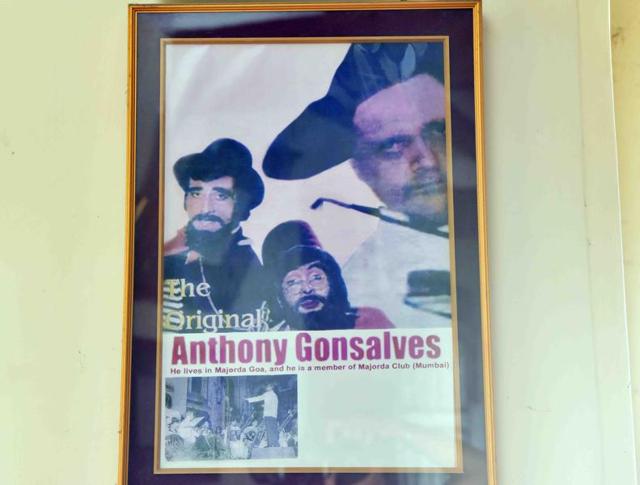 A photo frame featuring music composer Anthony Gonsalves at the Club of Majorda, in Jer Mahal, in Dhobi Talao. Gonsalves briefly stayed in this club. Amitabh Bachchan’s character in the 1977 hit Hindi film Amar Akbar Anthony was inspired by him.  (Pratham Gokhale/ Hindustan Times) 