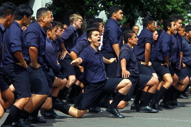 Auckland Grammar school students perform a haka for Martin Crowe during his funeral. (AFP Photo)
