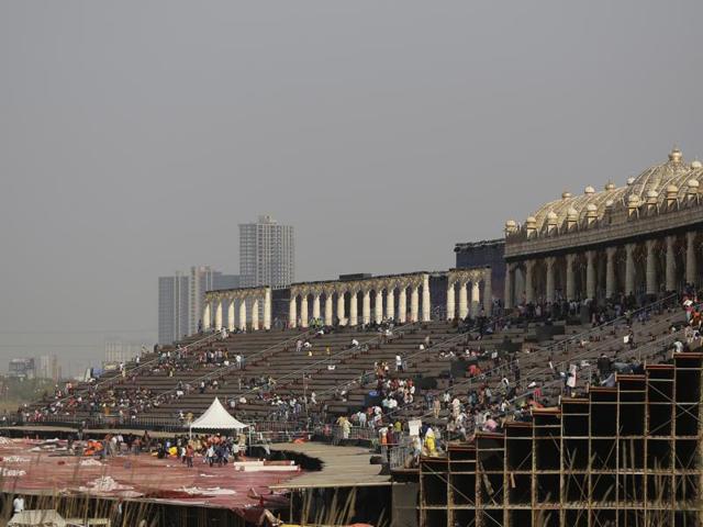 Preparation work being carried out for World Cultural Festival event promoted by Art of Living run by Shri Shri Ravi Shankar. (Sushil Kumar/ HT Photo) Preparation work being carried out for World Cultural Festival event promoted by Art of Living run by Shri Shri Ravi Shankar. (Sushil Kumar/ HT Photo)