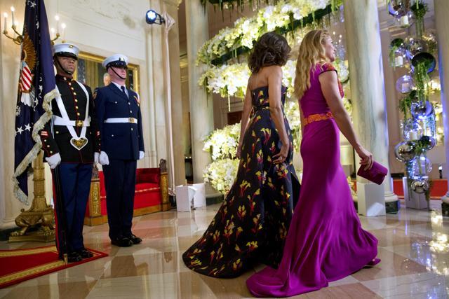 US First Lady Michelle Obama and Sophie Grégoire Trudeau walk through the White House. (AP Photo) US First Lady Michelle Obama and Sophie Grégoire Trudeau walk through the White House. (AP Photo)
